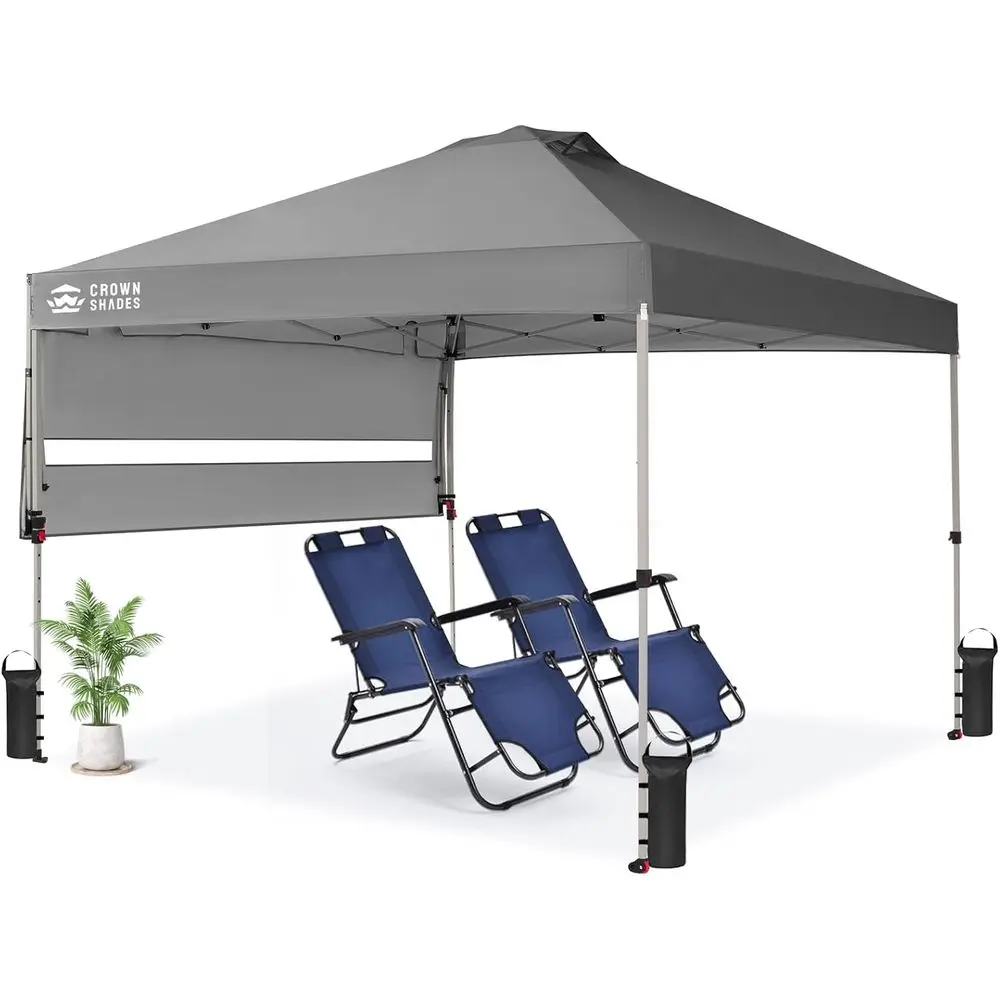 

10x10 Pop-Up Tent with Extendable Awning, Patented Centerlock, 150D Silver Coated Fabric, 4 Ropes, 8 Stakes, 4 Weight Bags, Port