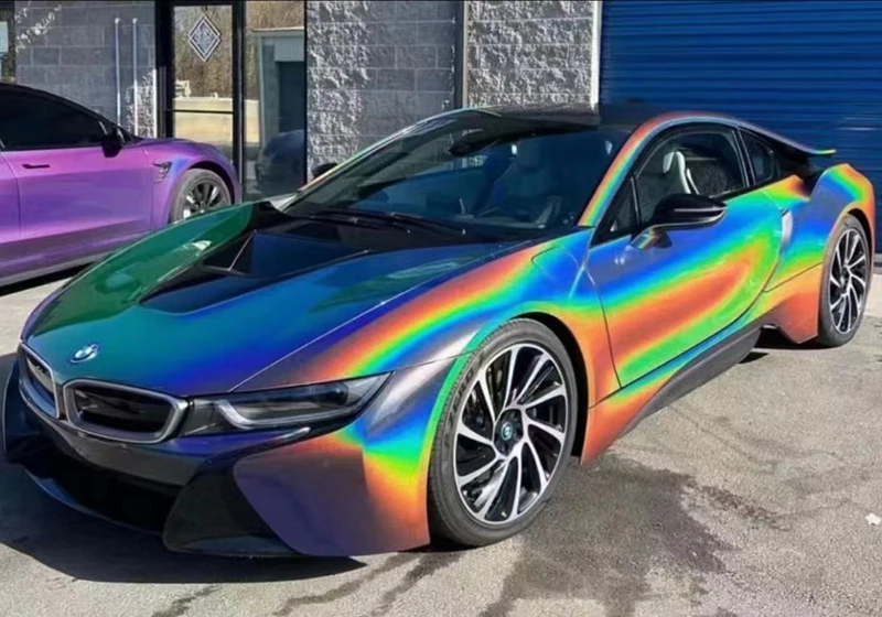 Gloss FLIP Psychedelic Sparkle Rainbow Gray Metallic Vinyl Wrap Film Roll Holographic Car Wrapping Foil Adhesive Decal