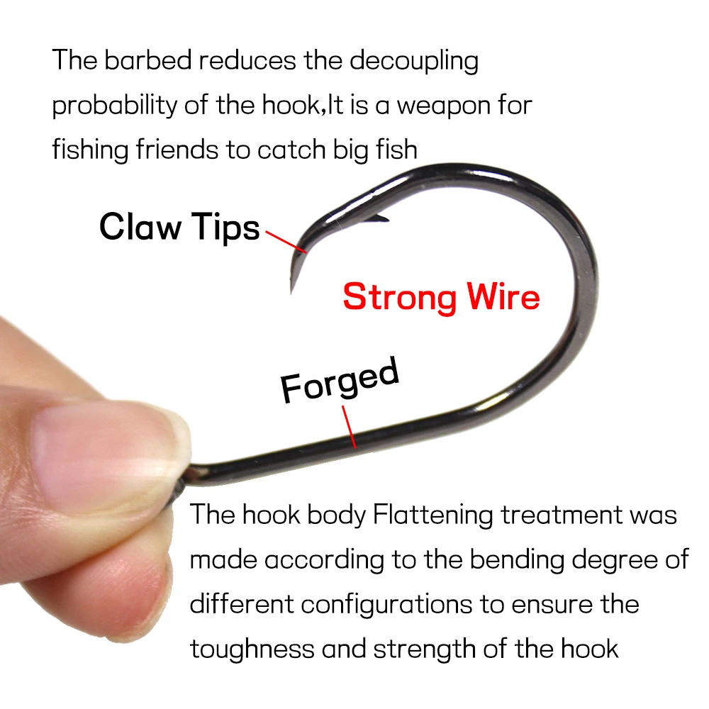 Bimoo 50pcs Circle Hook for Fishing High Carbon Steel Saltwater Fishhook 1 1/0 2/0 3/0 4/0 5/0 6/0 7/0 8/0 9/0 10/0 Sea Fishhook