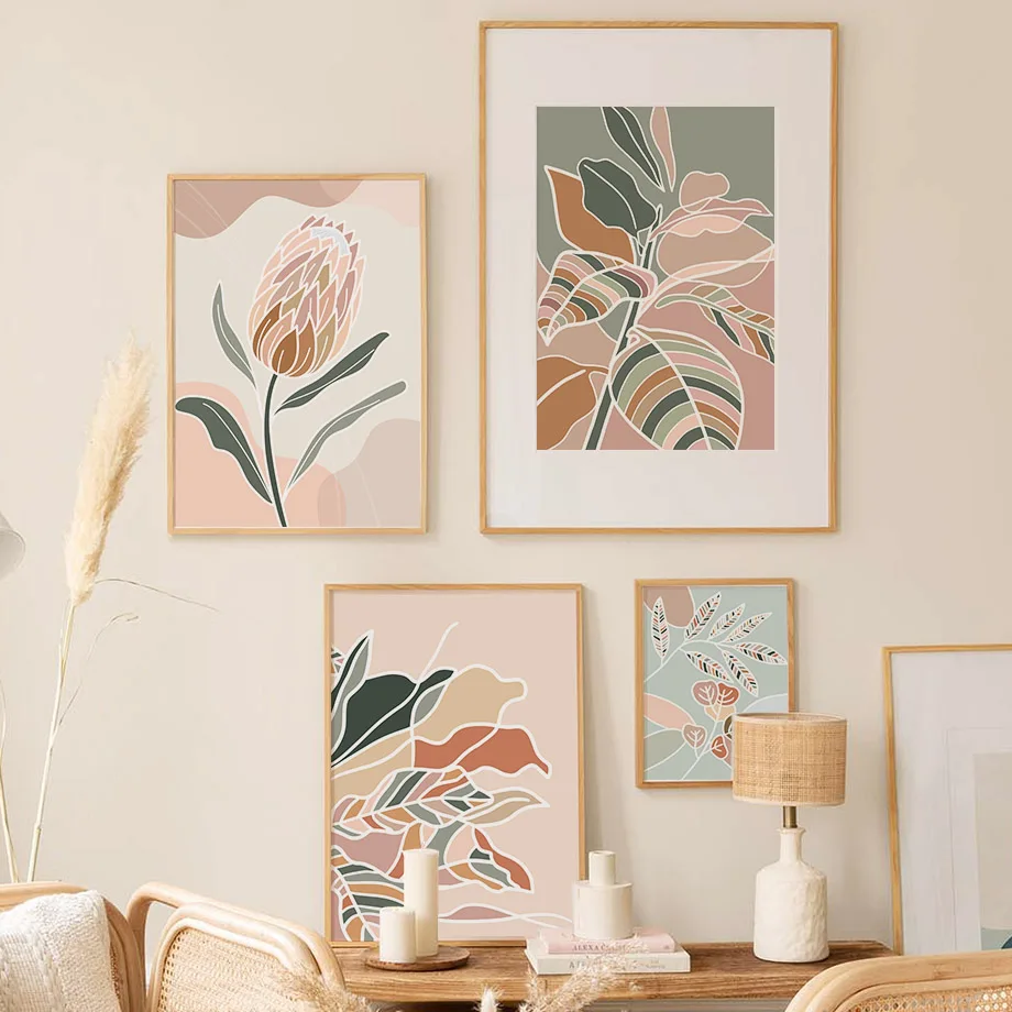 Scandinavian Colorful Leaves Flowers Abstract HD Posters and Prints Wall Art Canvas Painting Home Bedroom Living Room Decoration