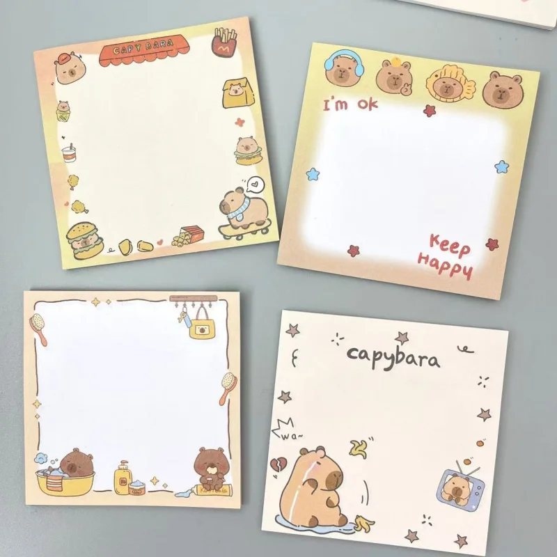 4 Books Capibara Sticky Notes，Self-adhesive memo pad，Portable Notepad Message Paper Stickers for Student Office（random style）