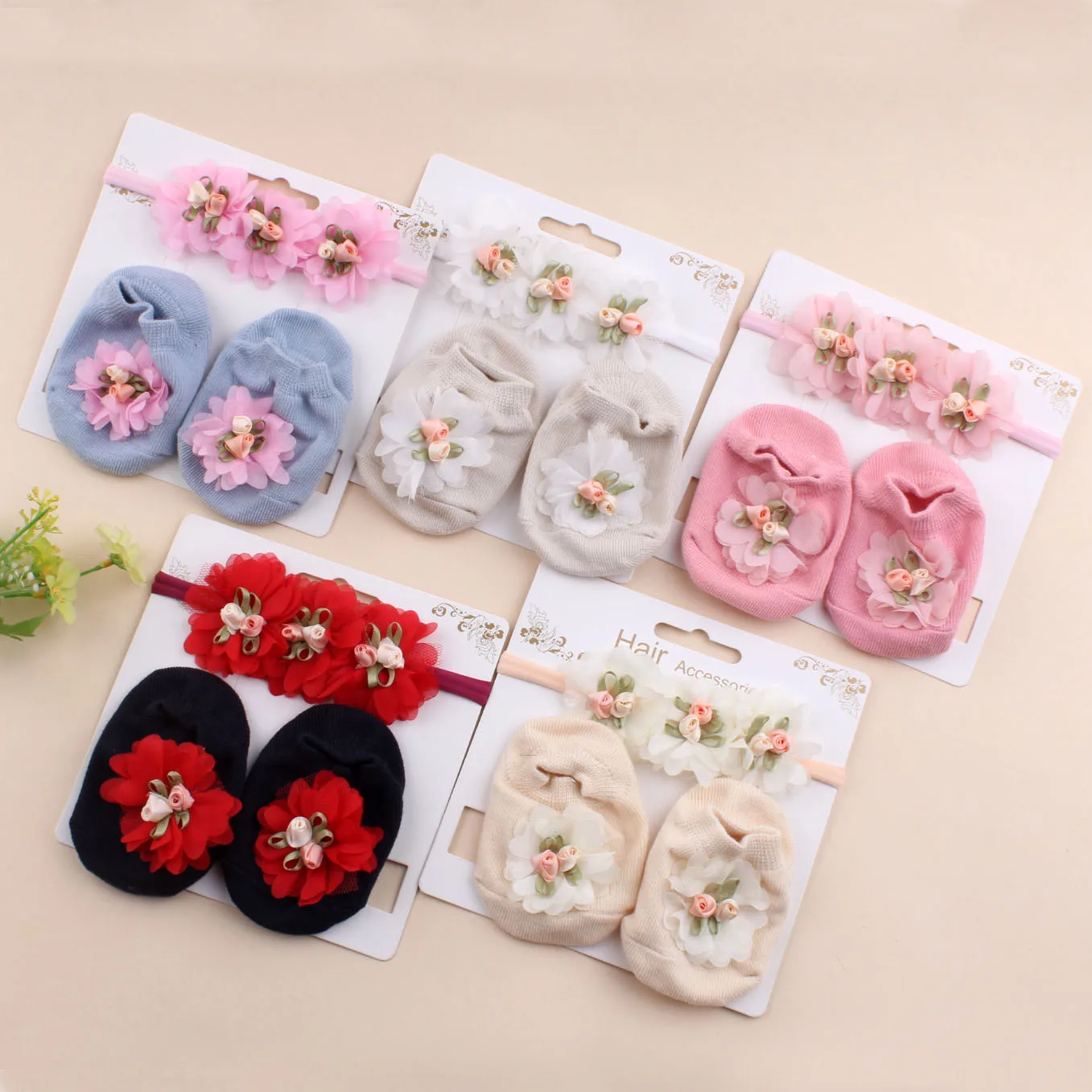 

1Set Baby Nylon Headbands with Socks Infant Girls Flower Hairbands Newborn Non-slip Socks Toddlers Kids Hair Accessories