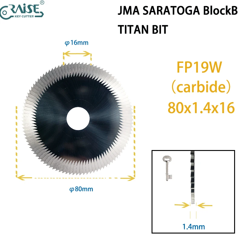 Locksmith Tools  JMA SARATOGA BlockB / TITAN BIT FP19W Milling Cutter (80x1.4x16) Replacement Carbide Saw Blade