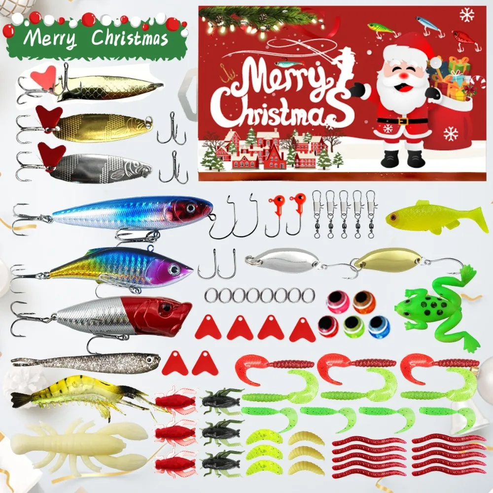 78/82pcs Acrylic Christmas Advent Calendar 24 Days Fishing Lure Set Fish Bait Christmas Calendar Calendar Blind Box