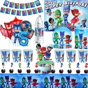 PJ Masks ผ้าคลุมโต๊ะแบบใช้แล้วทิ้งสำหรับงานปาร์ตี้ถุงซานตาหน้ากากของตกแต่งปาร์ตี้วันเกิดคอนเนอร์แบบใช้แล้วทิ้ง