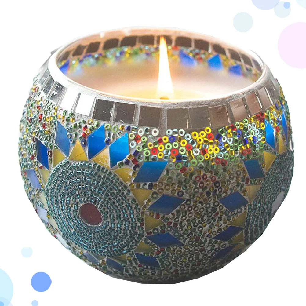 

Handmade Mosaic Glass Holder Colorful Sunflower Pattern Tea Light Stand Elegant Wedding Valentine Decoration No