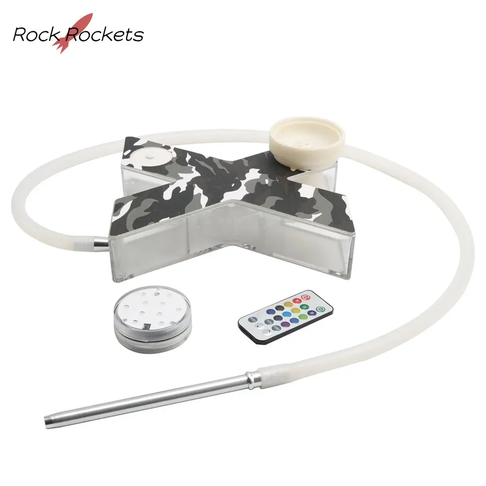 R&R X Shape Hookah Set with LED Light Acrylic Narguile Complete Kit Silicone Bowl Water Pipe for Shisha Accessories Men Gifts