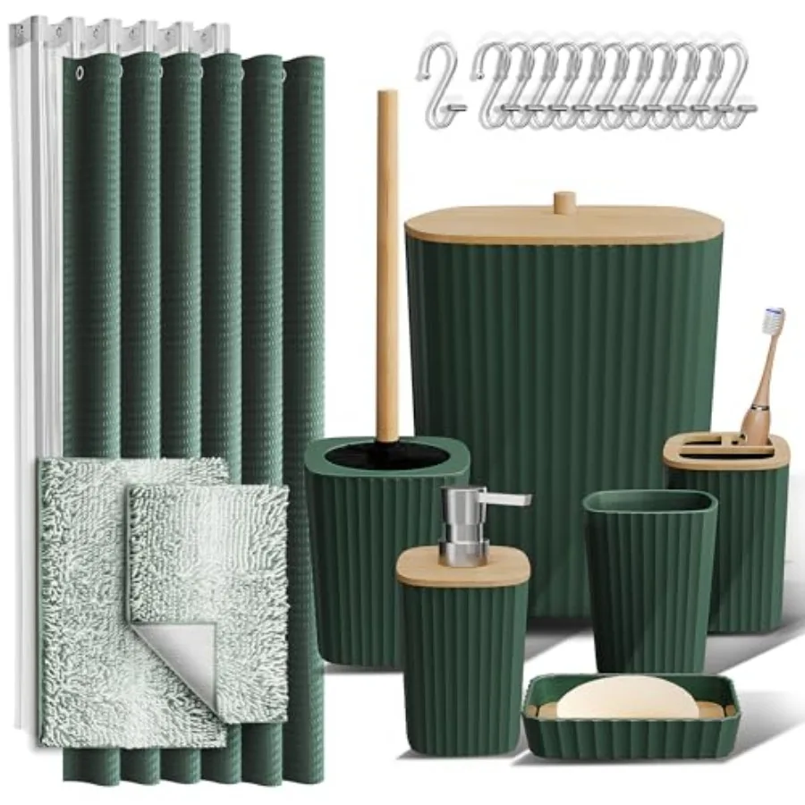 

Bathroom Accessories Set - Bathroom Set Bathroom Sets with Shower Curtain and Rugs Shower Curtain Set with Bathroom Trash Can -
