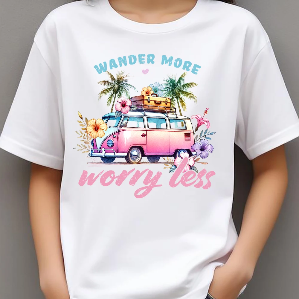 Wander More Worry Less Camping Car Heat Transfer Patches For Clothing DIY A-Level Washable T-shirts Iron-on Thermal Sticker