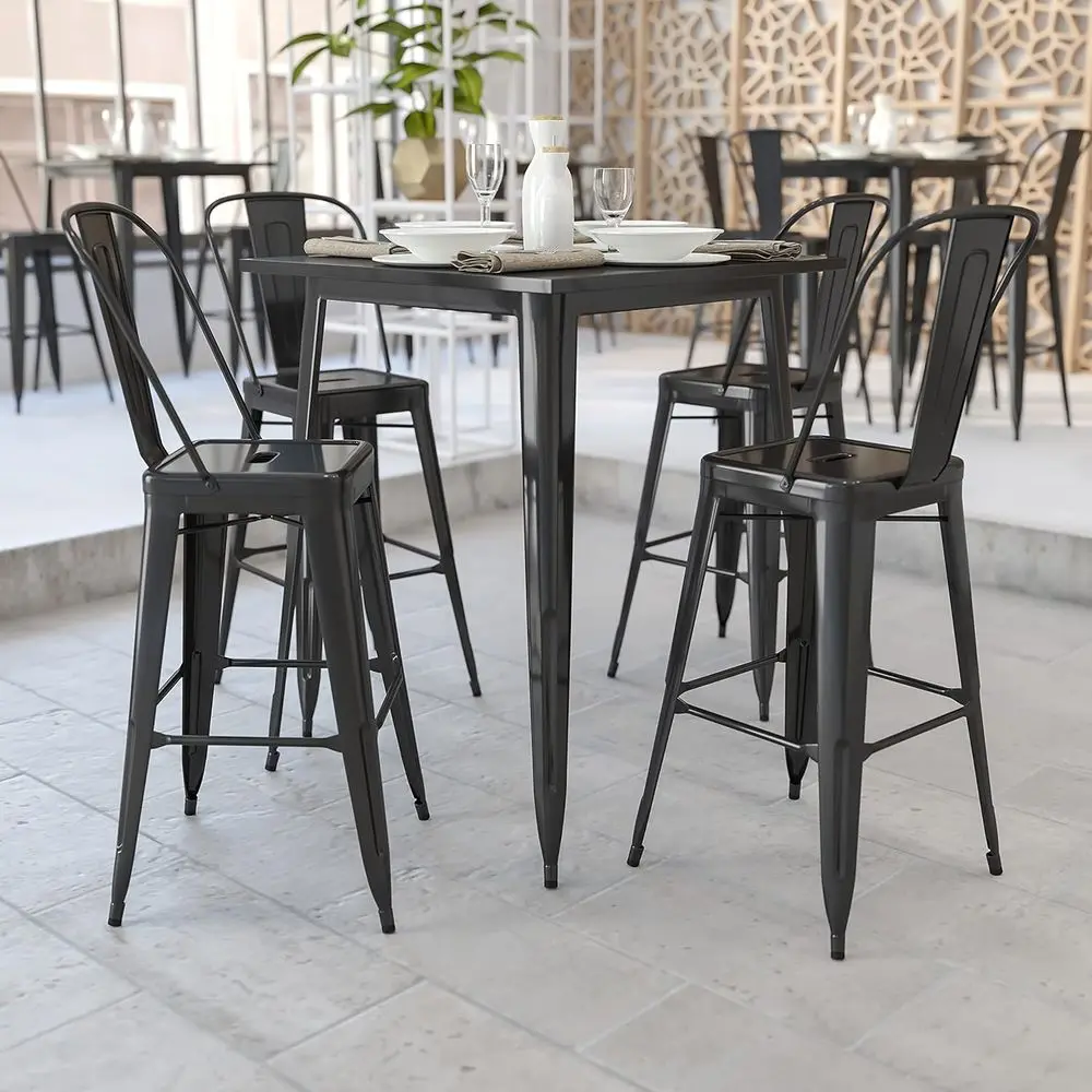 

Commercial Grade 31.5 Square Black Metal Bar Height Table for Indoor and Outdoor Use