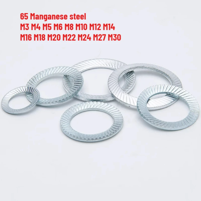 10-400pcs 65 Manganese Steel Disc Spring Serrated Lock Washer Knurled Elastic Gasket M3 M4 M5 M6 M8 M10 M12 M14 M16 M18 M20-M30