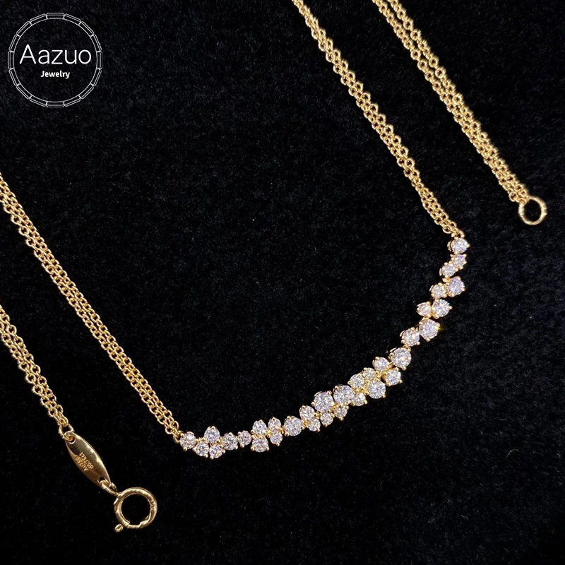 Aazuo High Quality Jewerly 18 Yellow Gold Real Diamonds Lovely Big Smile Stye Necklace Gife For Woman Senior Party Charm Jewelry