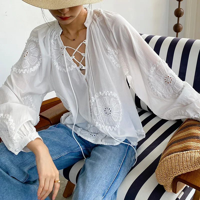 

Весенние женские длинные свеки Holiday irt с защитой от ультрафиолета, белый хлопок, чистый трансграничный Fem Faionable Ele Busin irt