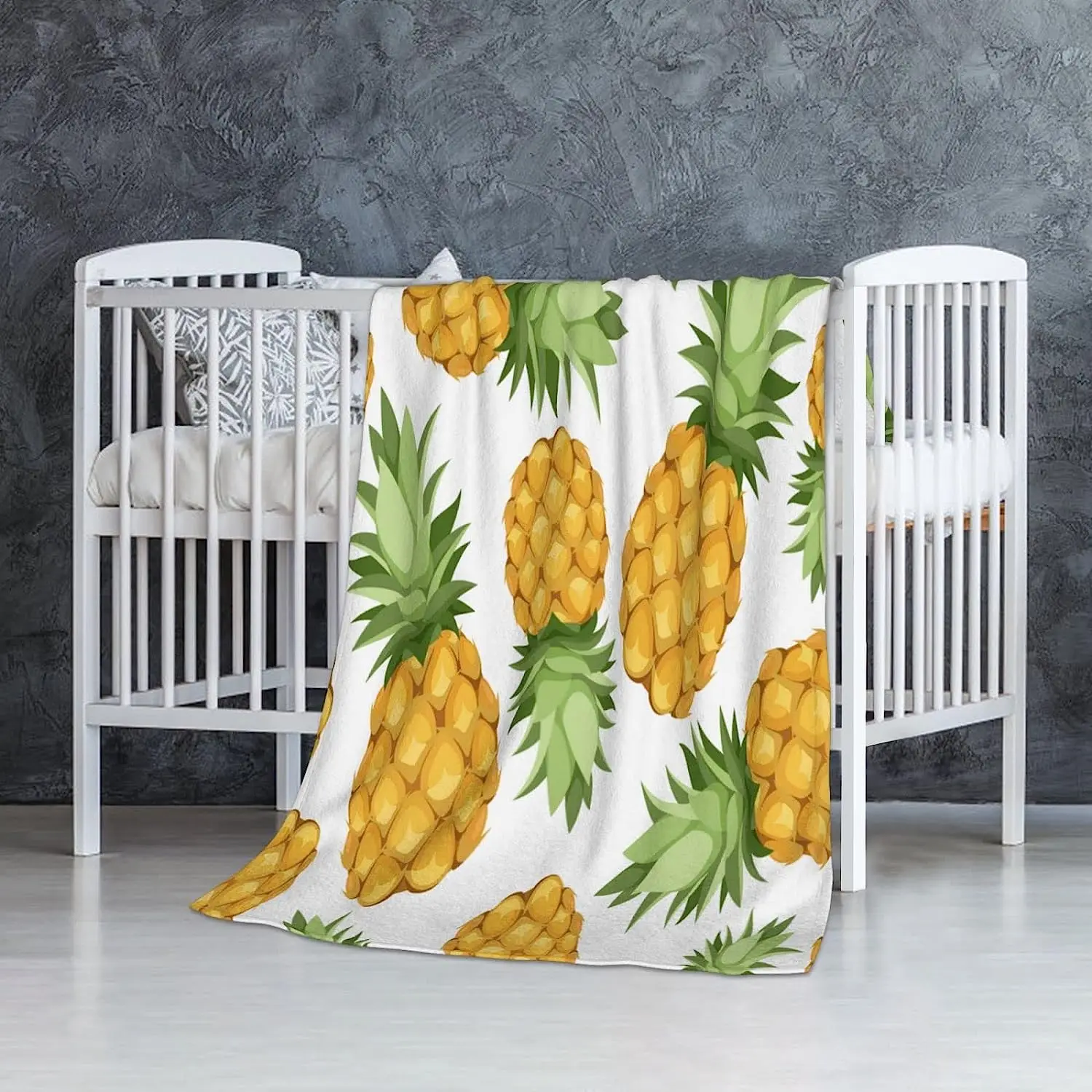 Pineapples Throw Blanket Summer Tropical Sweet Fruit Irregular Placement Green Yellow Throw Blanket Bed Couch Sofa