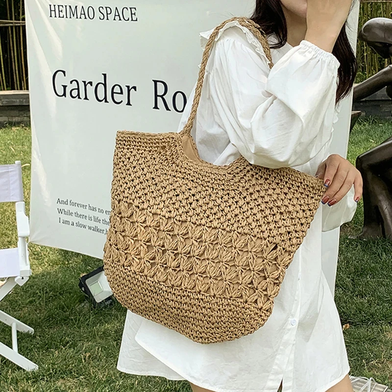 Casual Design Straw Weave Bags Trend Luxury Women Shoulder Bag Fashion Female Beach Handbags Large Capacity Travel Tote Bag Sac