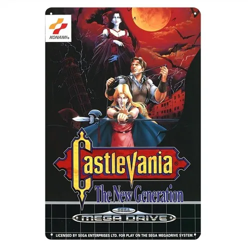 Cartel de chapa de cartel de Metal de videojuego Retro Castlevania Mega Drive 20*30cm