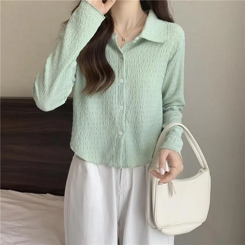 Women\'s Autumn New Style Fashion Elegant Solid Color Long Sleeve Shirts Women Clothes Casual All-match Temperament Slim Tops