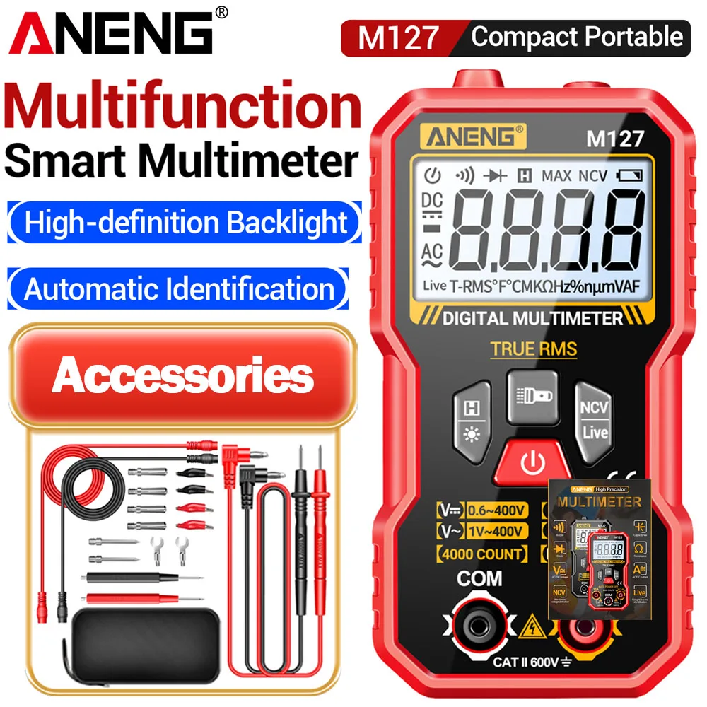 Smart Multimeter Voltage NCV Sensing Tester ANENG M127 Automatic ldentification 4000 Counts Multimetro Repair DIY Detector Tools