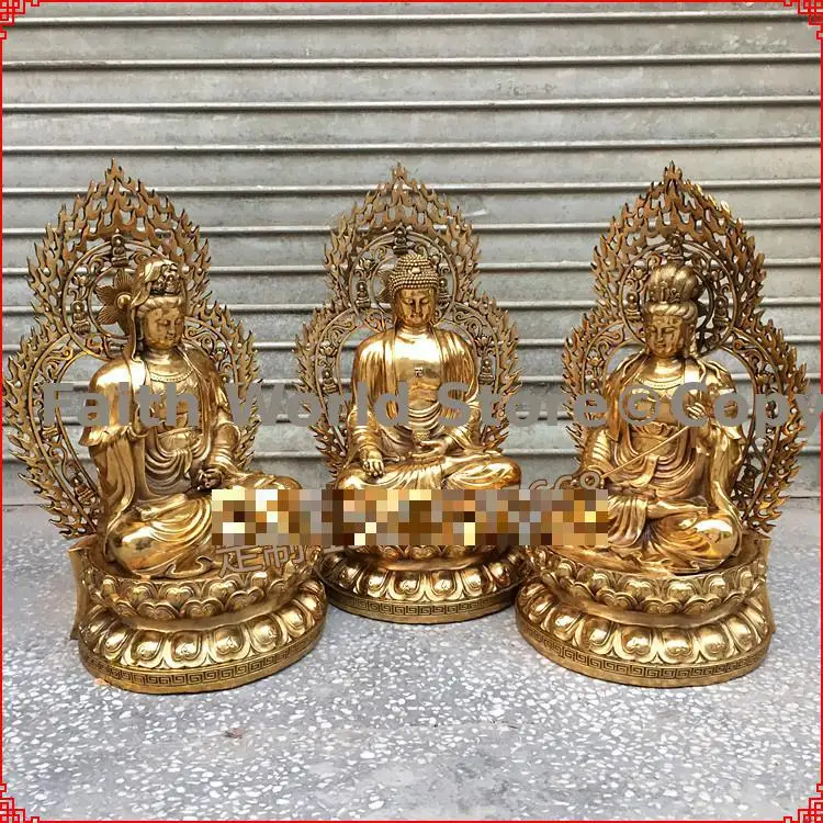 

58CM large XI FANG SAN SHENG buddha statue Amitabha Guanyin Bodhisattva Mahasthamaprapta for Buddhist temple hall altar