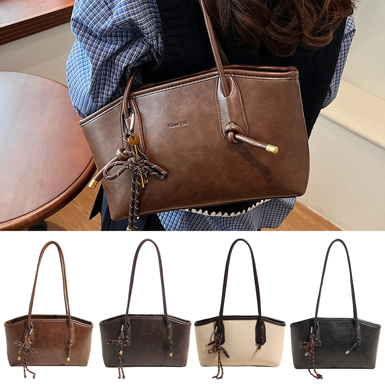 

Leather Shoulder Bag for Women with Pendant Satchel Handbag Trendy Purse Bag Stylish Tote Bag for Daily Use