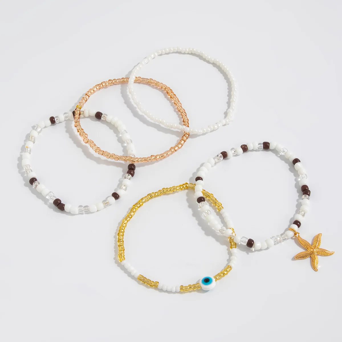 Cross border jewelry beach vacation mix and match rice bead elastic bracelet, Bohemian style starfish pendant bracelet