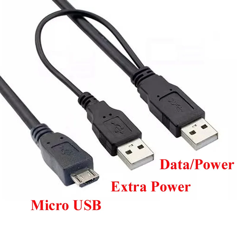 Supply Black 0.6M USB 2.0 3.0 dual USB male to Micro Mini USB A B C male portable storage device cable with power supply