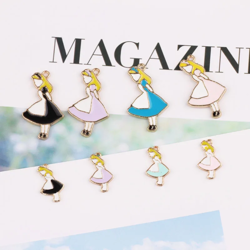 10pcs Diy Jewelry Accessories Dripping Alloy Bracelet Pendant Girl Alice Pendant Earrings Brooch Material Handmade Charms