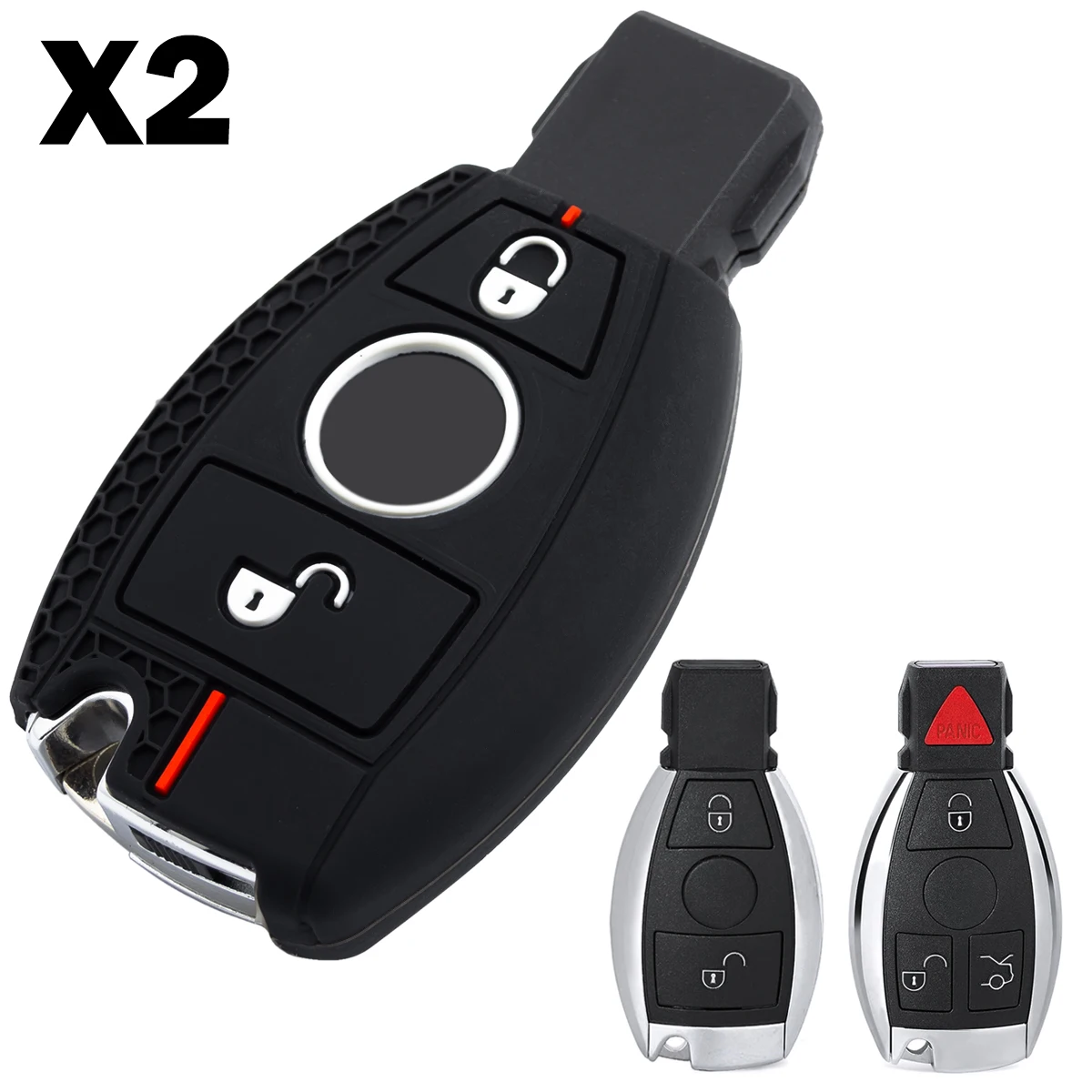 2x Silicone Car Key Fob Cover Case Holder Keychain For Mercedes-Benz GLA GLC GLK A B G Class W176 W246 W463 X156 X253 C253 X204