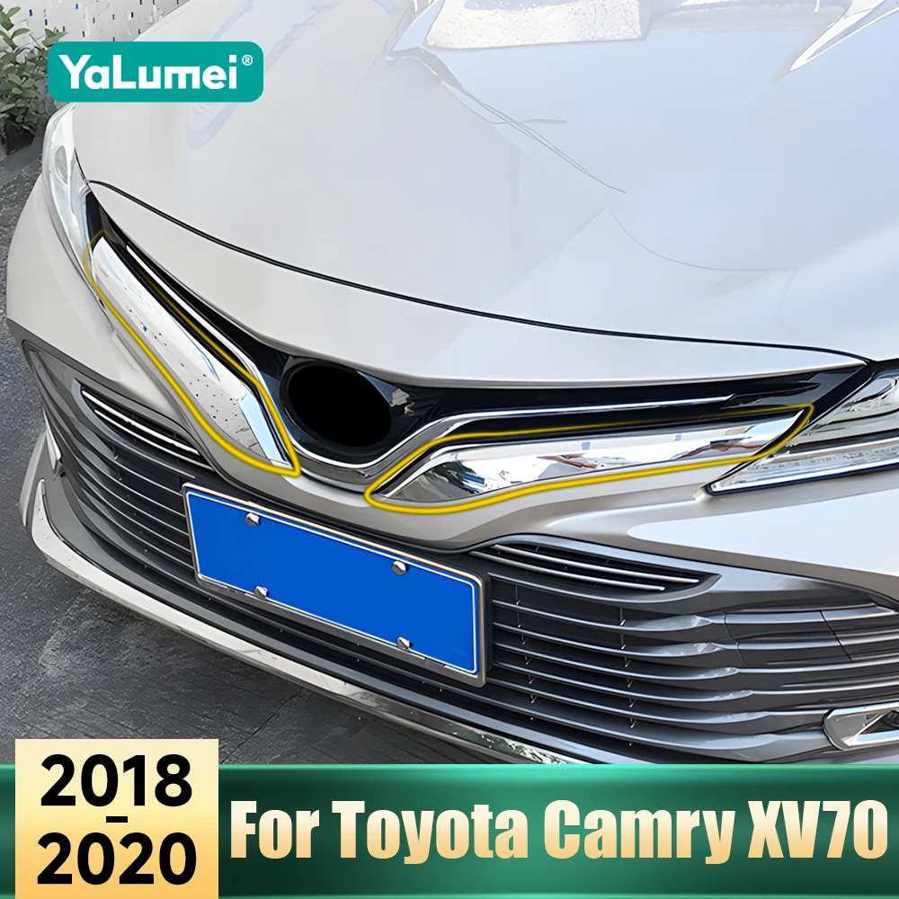 

For Toyota Camry LE XLE 2018 2019 2020 ABS Car Body Exterior Decoration Strip Grille Front Bumper Trim Cover Sticker Accessories