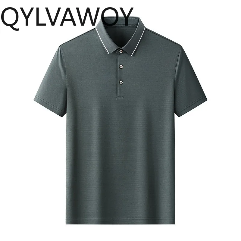 

QYLVAWOY New Summer Polo Shirt 96.8% Mulberry Silk Men's Shirts Thin Tops Solid Short Sleeve T Shirt for Man Casual Ropa Hombre