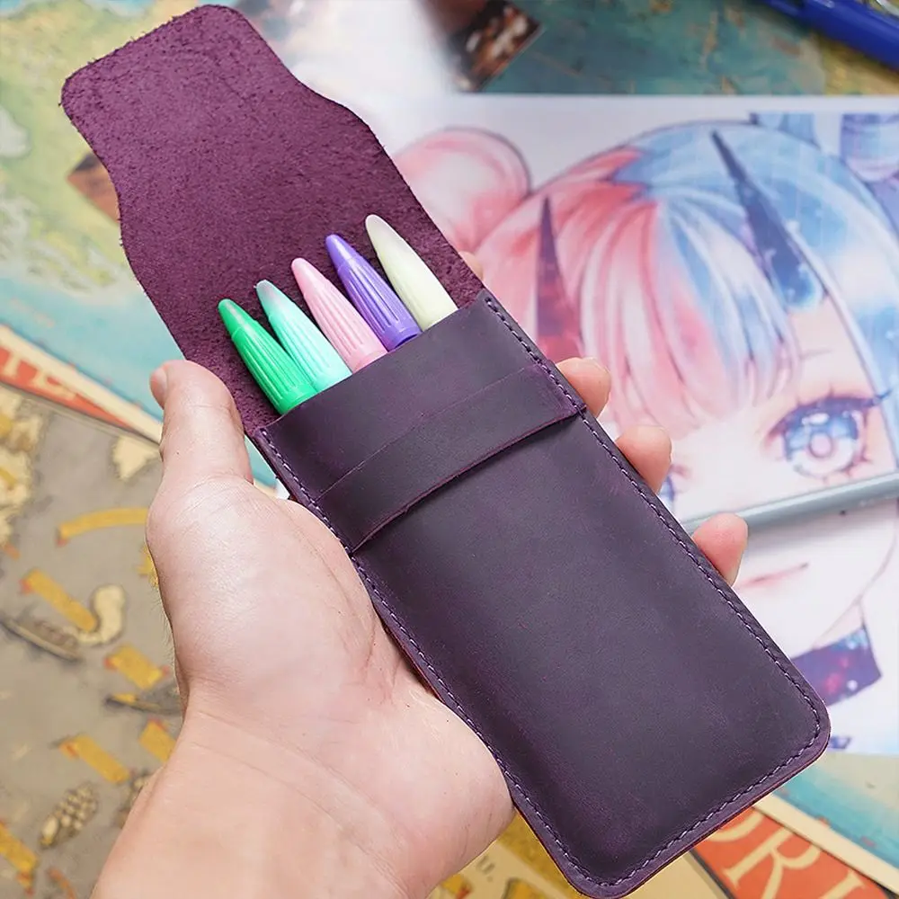 Genuine Leather Retro Leather Pen Holder Handmade 5Colors Brown Fountain Pen Pouch Retro Ballpoint Pen Protective