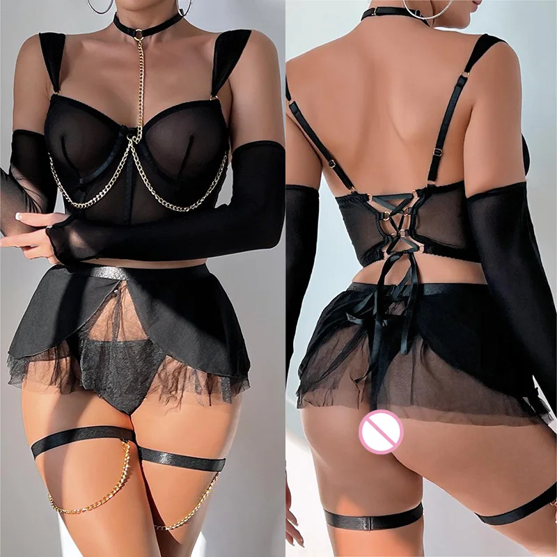 Bra Set Tight mesh chain restraint sexy set lingerie women fancy underwear 18 promotions 99% sales sexy. items sexy toy Sex shop