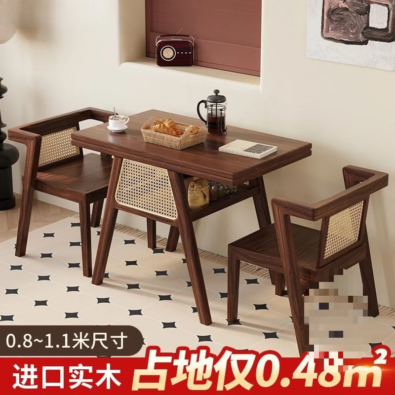 

Solid wood balcony coffee table woven rattan chair three-piece set for home small apartment casual dining table, tea table