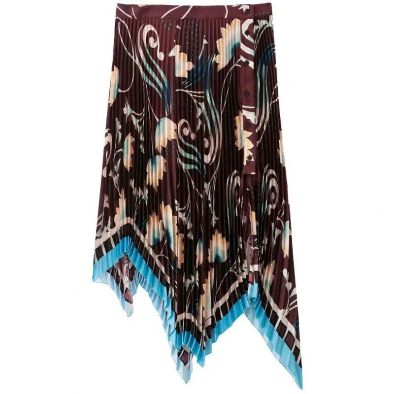 QICHE European American Women Trendy Printed Midi Pleated Skirt Social Media Popular Fashion Bottom