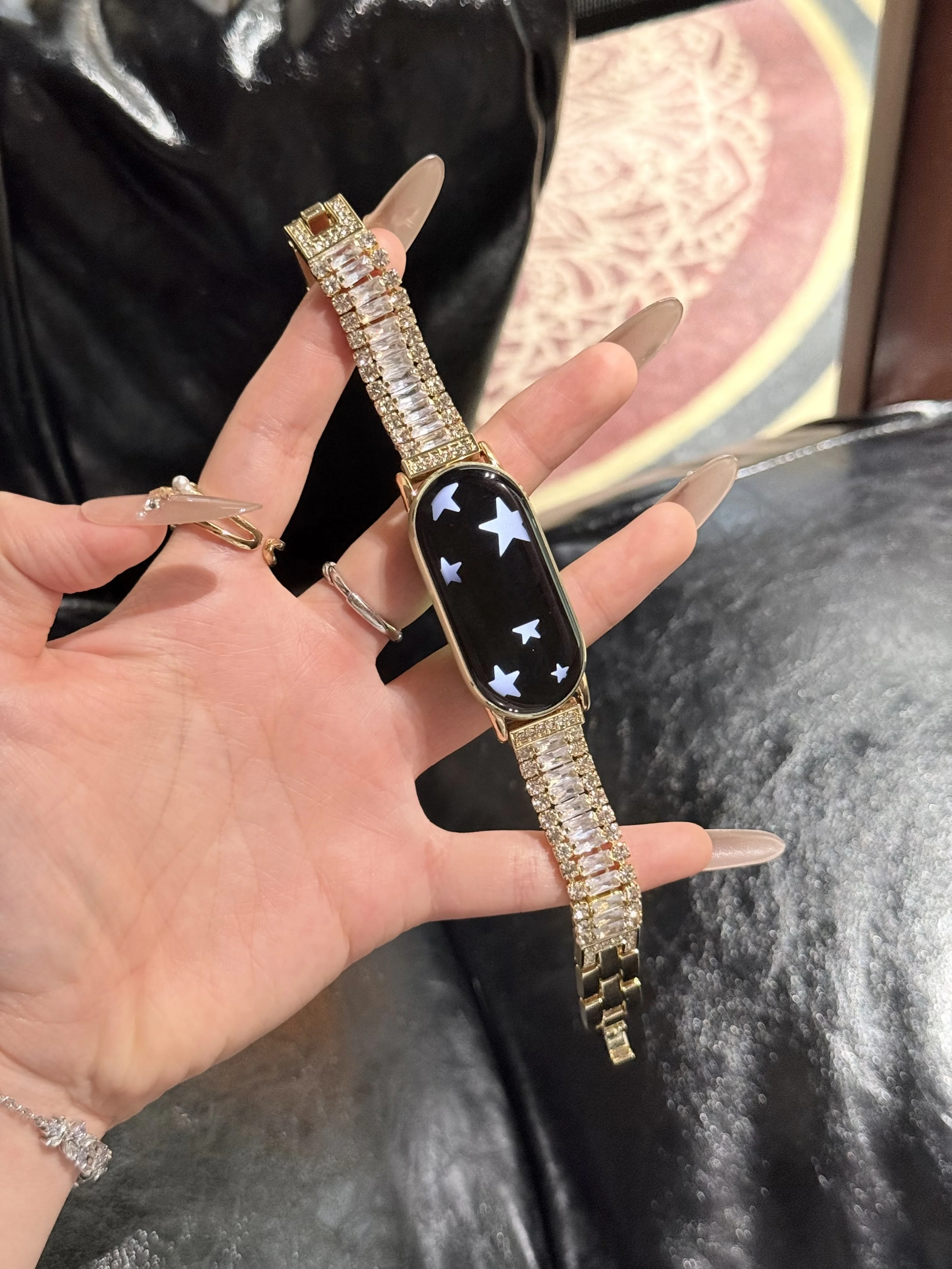 

Diamond studded metal chain suitable for watch straps Xiaomi Band 8Pro/9Pro，For Mi band 3/4/5/6/7，8/8NFC/9/9NFC/10/10NFC，For Red
