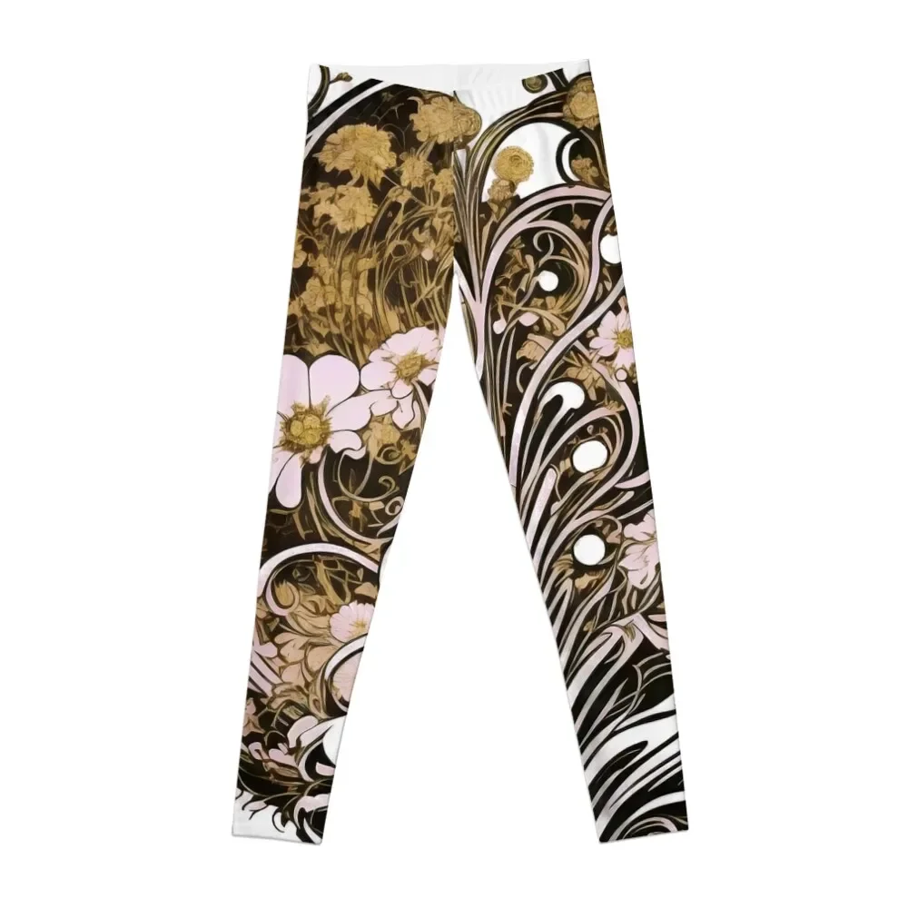 

Vintage Art Nouveau Alphonse Mucha Classical Nature Flower Print Leggings Sports female Leginsy push up Womens Leggings