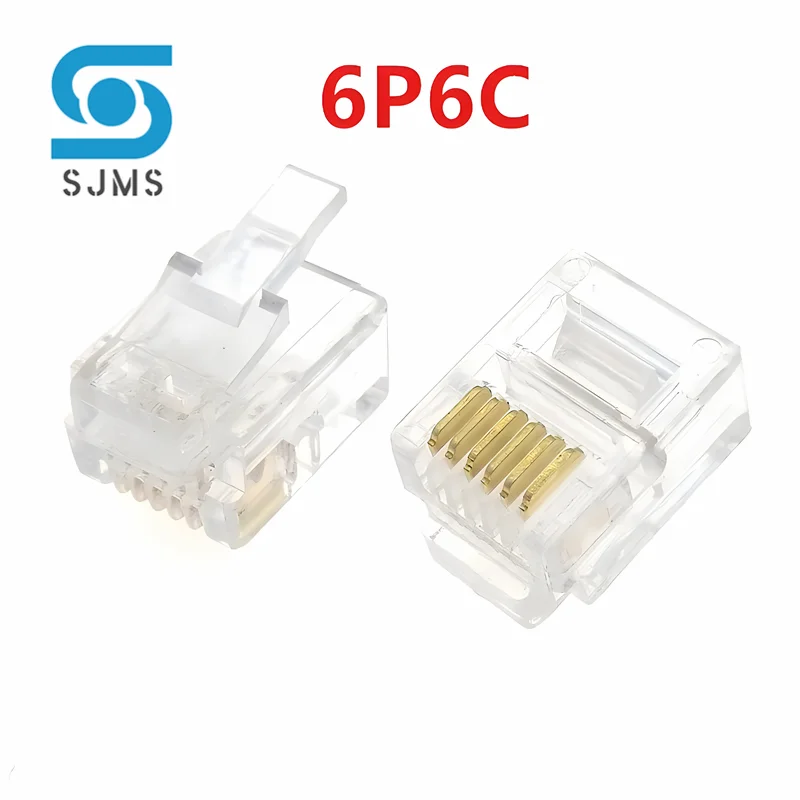 10pcs 6P6C 6 Pins 6 Contacts RJ11 Telephone Modular Plug Jack RJ11 Connector Telephone Crystal Plug