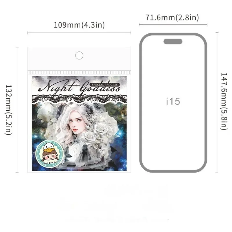 14 szt. Naklejki PET Bogini Nocy Muszla Światło Postać Materiały do rękodzieła Artykuły papiernicze Scrapbooking wycinanka 132*109mm