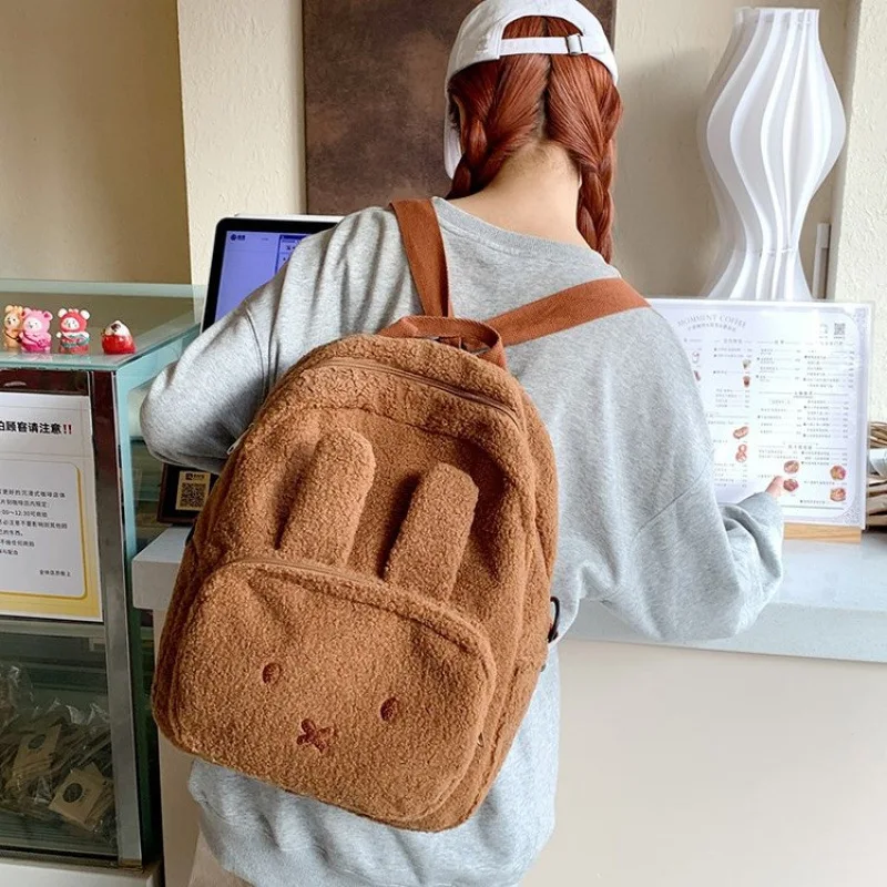 

Cartoon Miffy Plush Backpack Can Crossbody Student Schoolbag Versatile Large Capacity Travel Storage Bag Student Christmas Gift