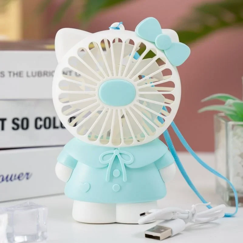 USB handheld rechargeable Hello Kitty mini fan student portable wind super quiet cute desktop bed outdoorGift