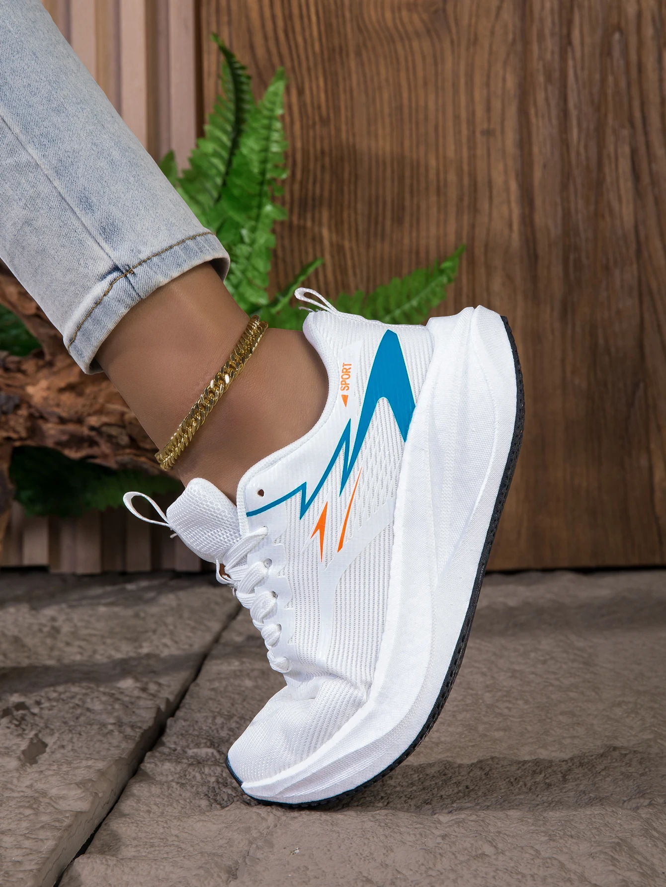 Atmungsaktive Mesh-Laufschuhe für Damen, leichte, gepolsterte, keilförmige, dicksohlige Freizeitlaufschuhe, rutschfeste Gummisohle, Walking-Trainingsschuhe, trendiges Weiß-Blau-Farbschema, Alltagsschuhe für Jogging und – Detail 7