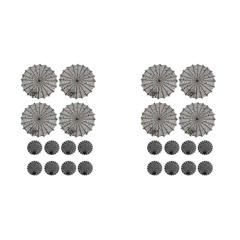 

【ЭФФЕКТИВНЫЙ】24 шт., 15 дюймов, подставки для Хэллоуина, паутины, 3,94 дюйма, коврик для чашки, салфетки для Хэллоуина, коврики для стола с паутиной