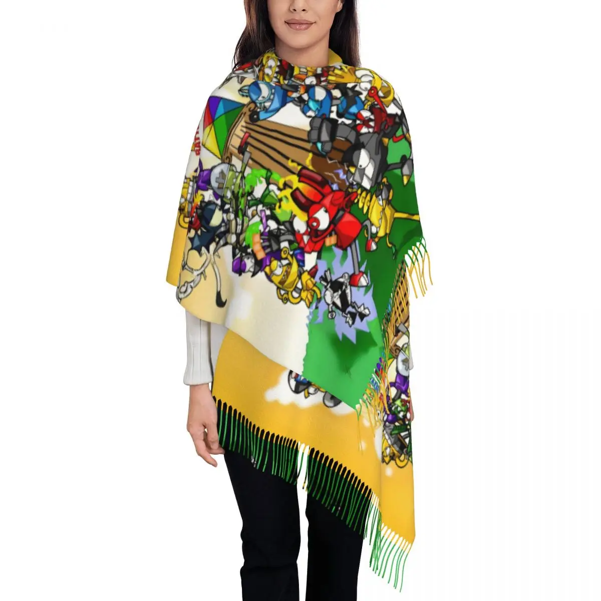 

Customized Game Mixelsed Animated Scarf Wrap for Women Long Winter Warm Tassel Shawl Unisex Cartoon American Television Scarves