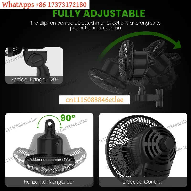 k3 6 Inch Clip Fan with Dual Speed Control for Hydroponic Tent 220V Electric