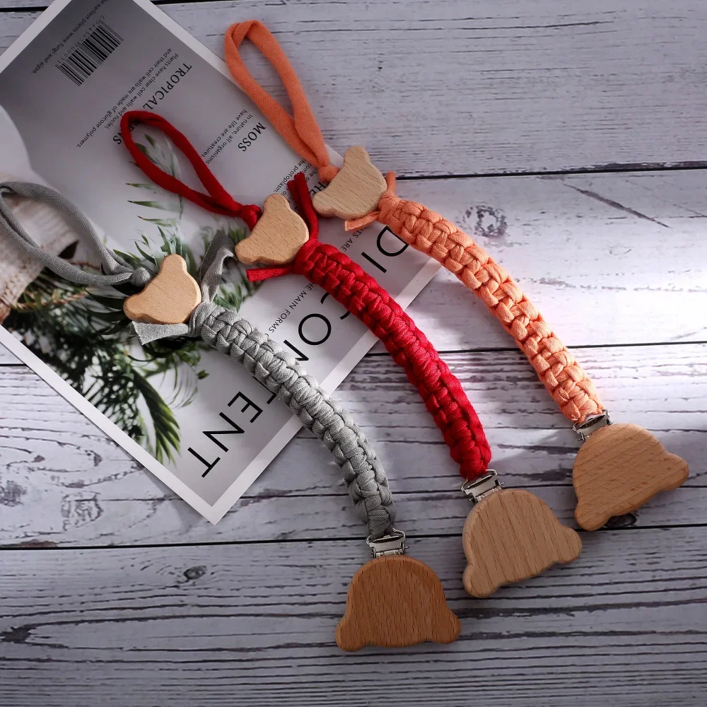 Custom Name Wooden Personalized Baby Pacifier Chain Braided Weave Dummy Nipple Holder Guard Teether Pendant Newborn Gift Stuff