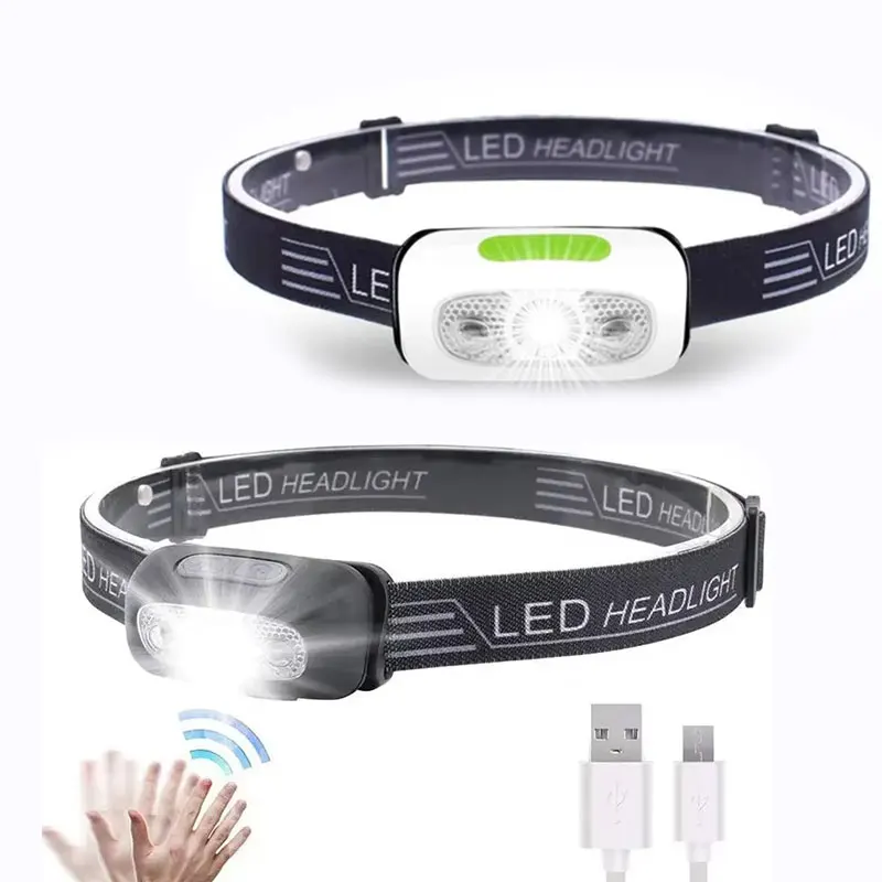 Mini USB Rechargeable 5W LED Headlamp 4 Mode Running Head Torch Portable Mini LED Head Light with body Motion Sensor