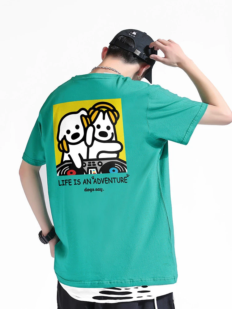 2026 Korean Niche Streetwear Brand Headphones Dog Couple Outfits New Short-sleeved and Half-sleeved Fun Printed T-shirts