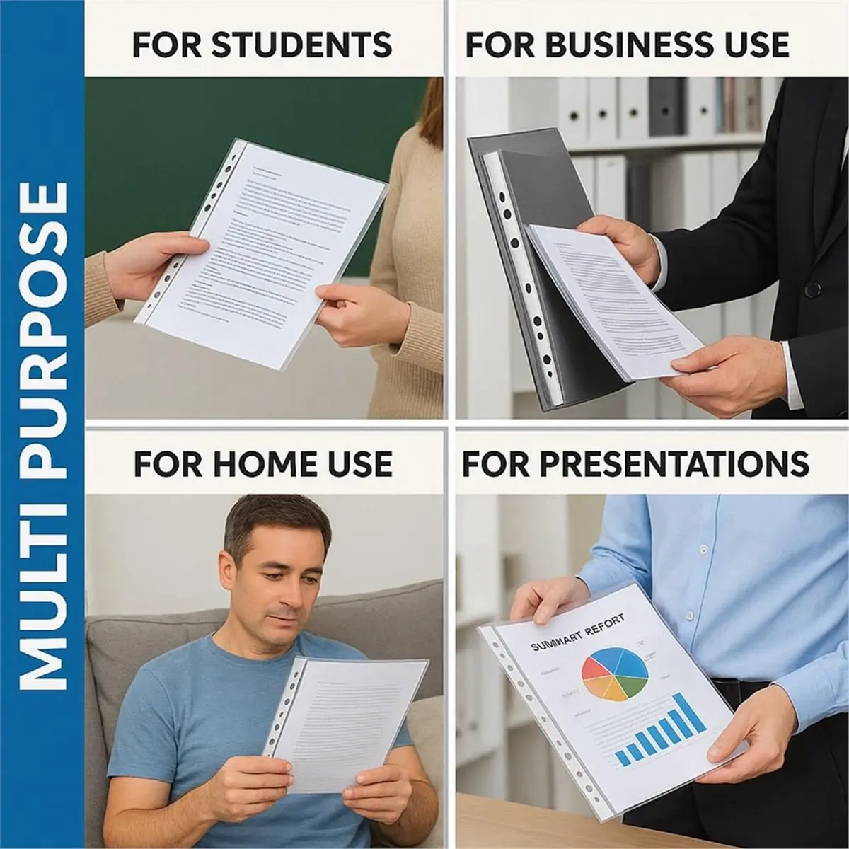 A4Ring Binder Protectors,Plastic Punch Folders Filing Wallets Sleeves Document Wallet for Students Teachers Stationery