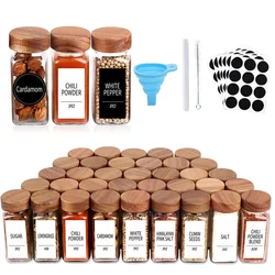 Wood Cover Glass Spice Jars Square Transparent Seasoning Storage Bottles Kitchen Salt Spices Ground Pepper Sealing Tools