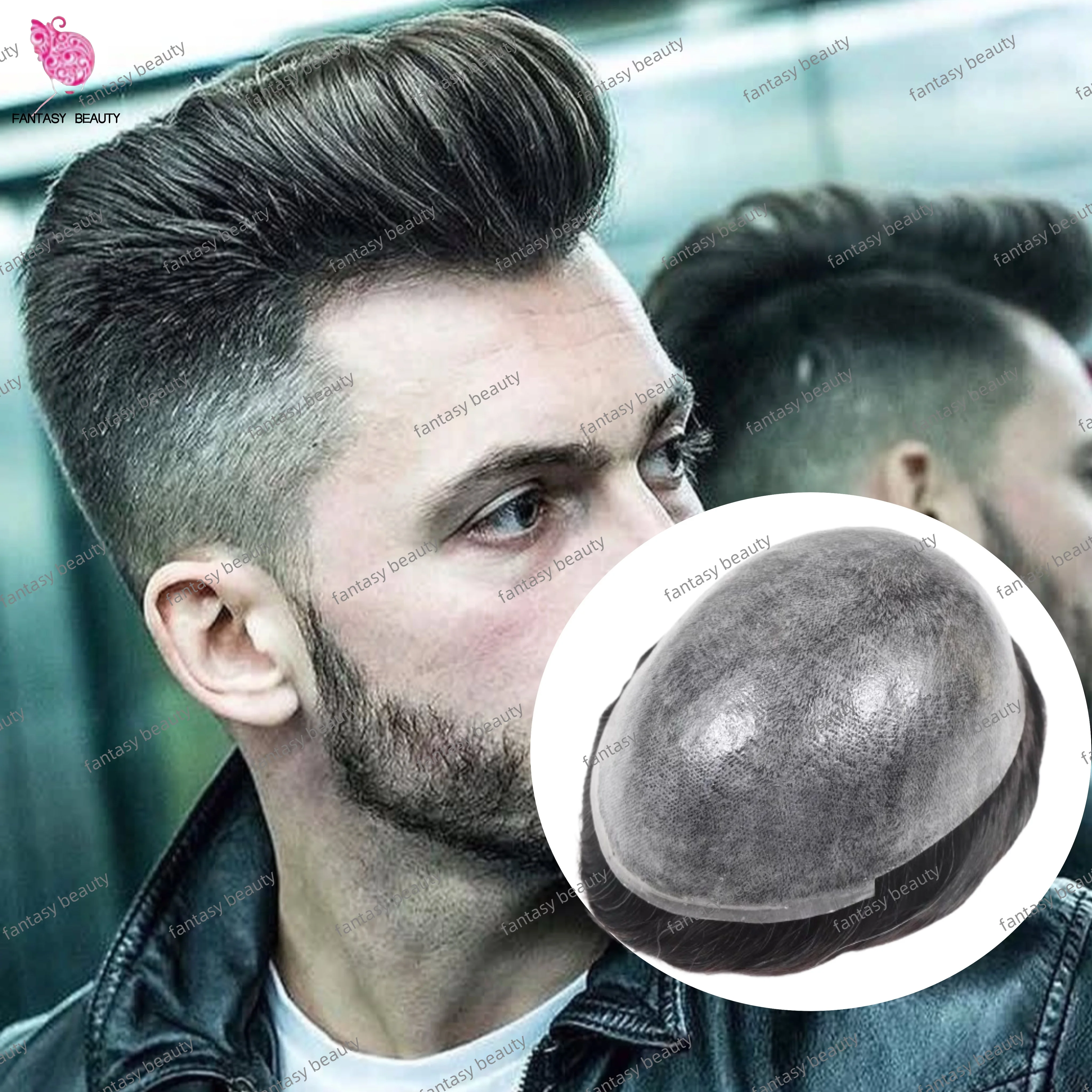 

100% плотность 0,02 мм 0,03 мм Тонкая кожа Мужской парик Реми Человеческие волосы # 1b Мужской парик, плотность 90%, мужская система капиллярного протеза